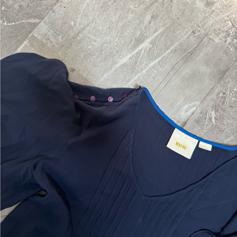 Maeve Dark Blue Blouse with Violet Buttons